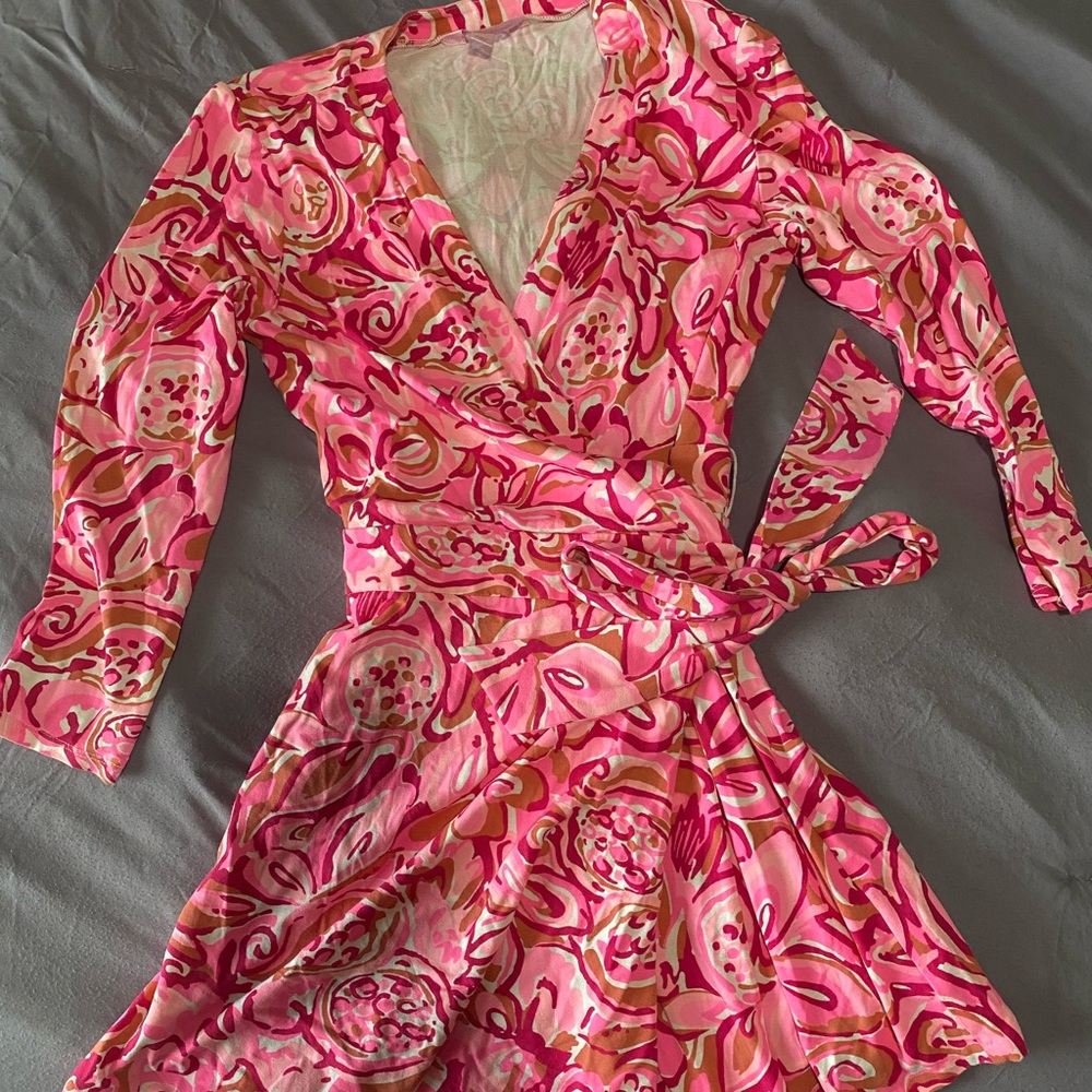 Lilly Pulitzer Pink and White Floral Long Sleeve Dress